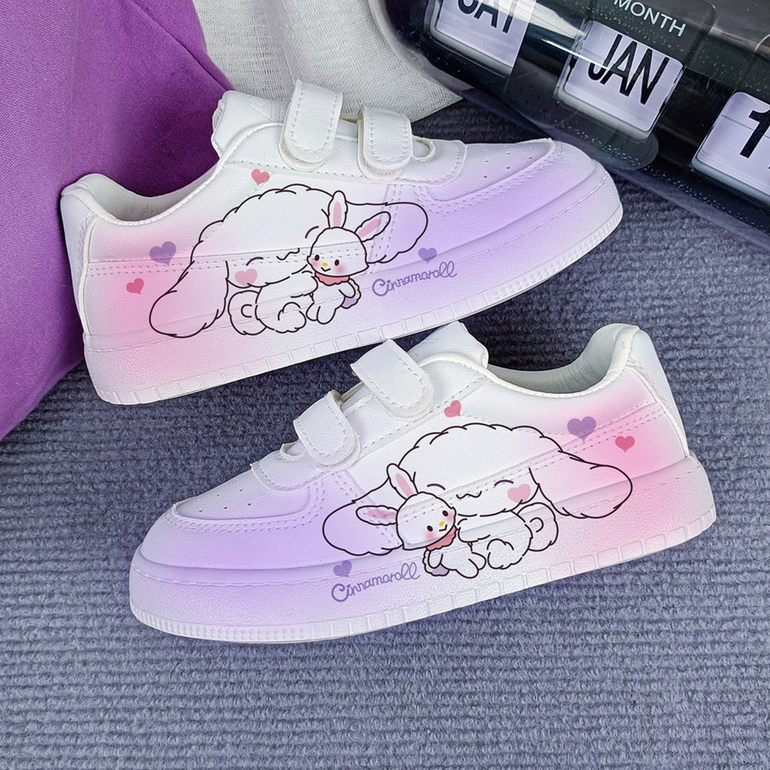 Kawaii Cartoon Dog and Rabbit Student Sneakers Kids Size with Velcro Fastener