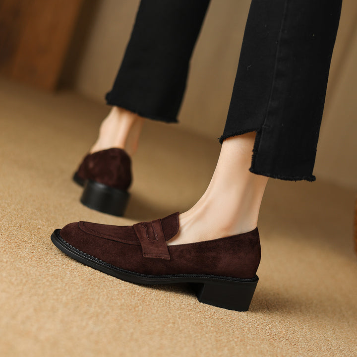 Women's Suede Handmade Chunky Heeled Loafers