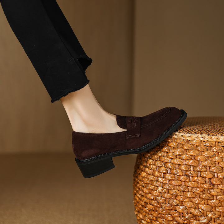 Women's Suede Handmade Chunky Heeled Loafers