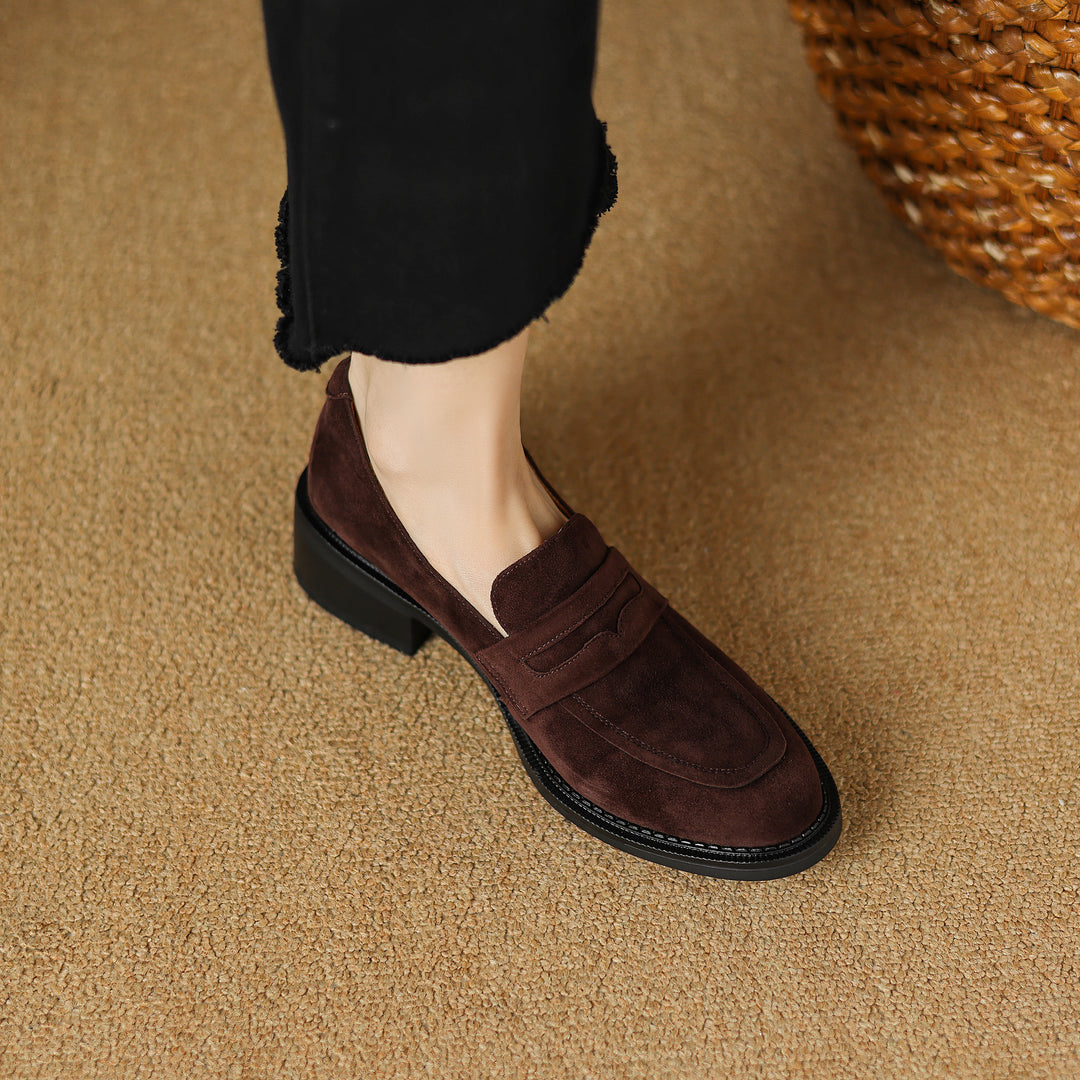 Women's Suede Handmade Chunky Heeled Loafers