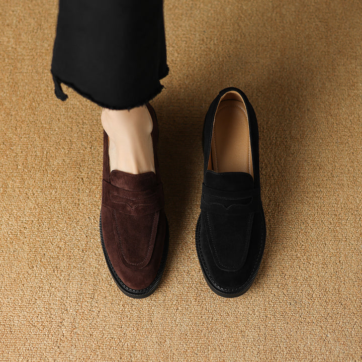 Women's Suede Handmade Chunky Heeled Loafers