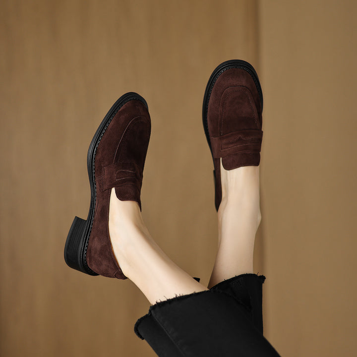 Women's Suede Handmade Chunky Heeled Loafers