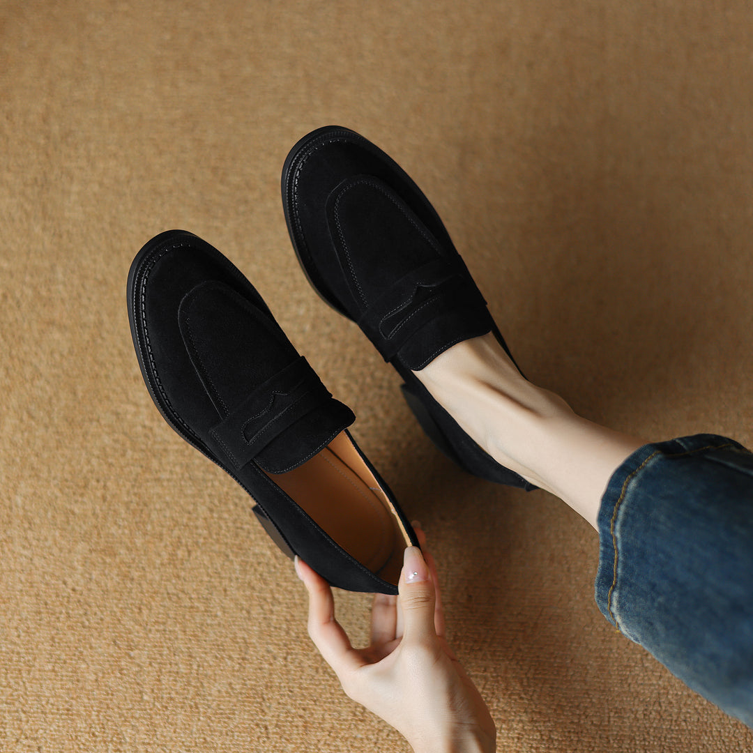 Women's Suede Handmade Chunky Heeled Loafers