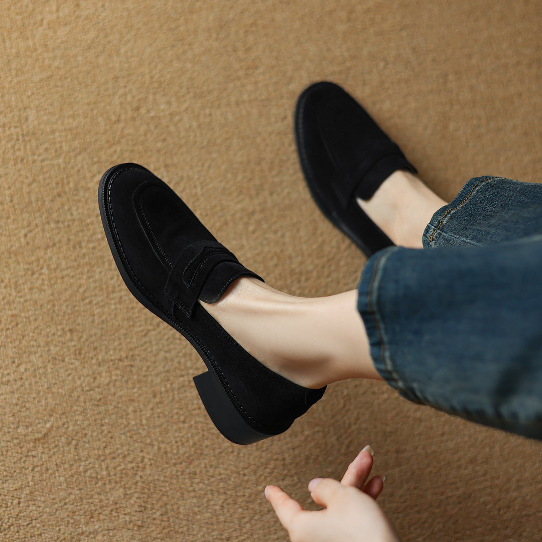 Women's Suede Handmade Chunky Heeled Loafers