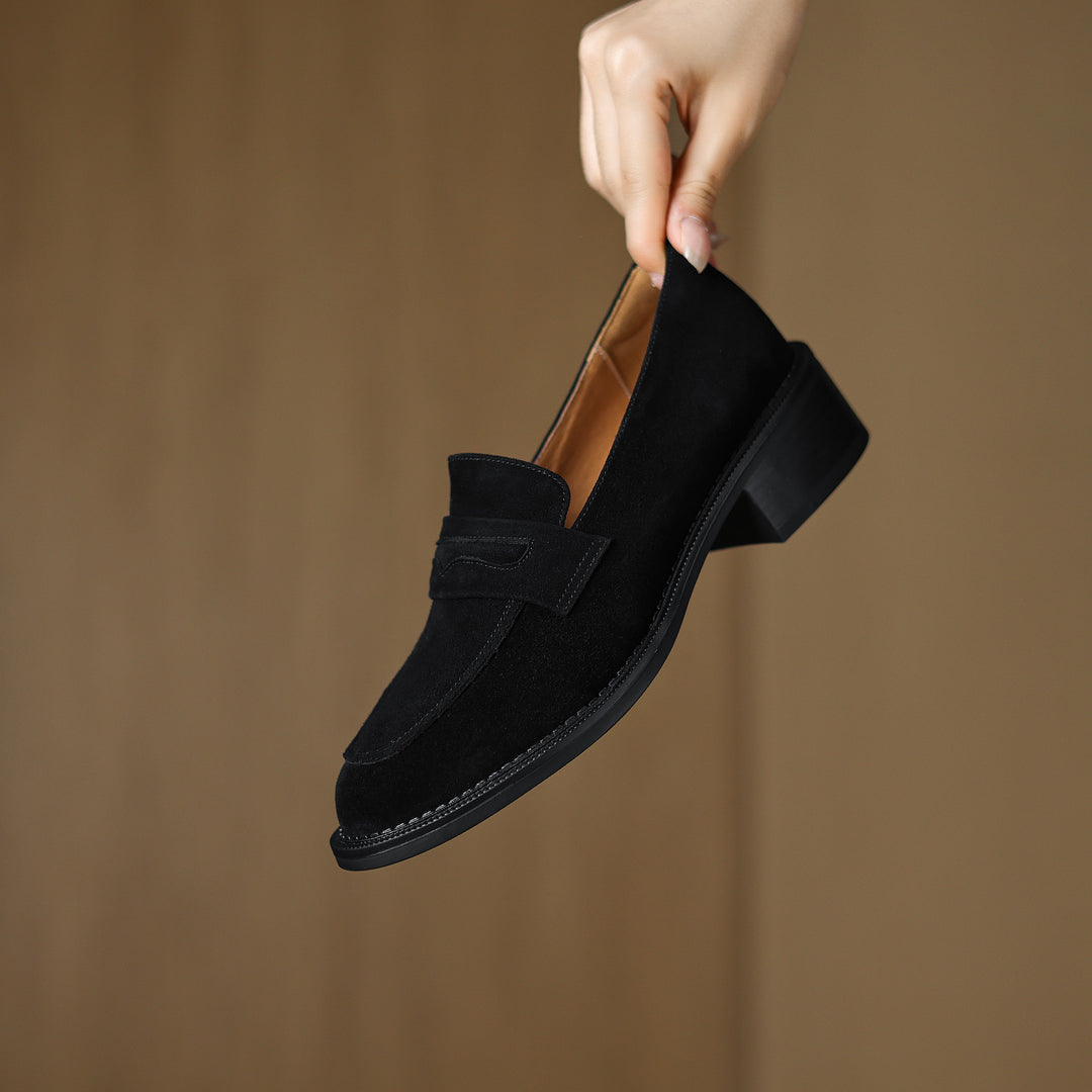 Women's Suede Handmade Chunky Heeled Loafers