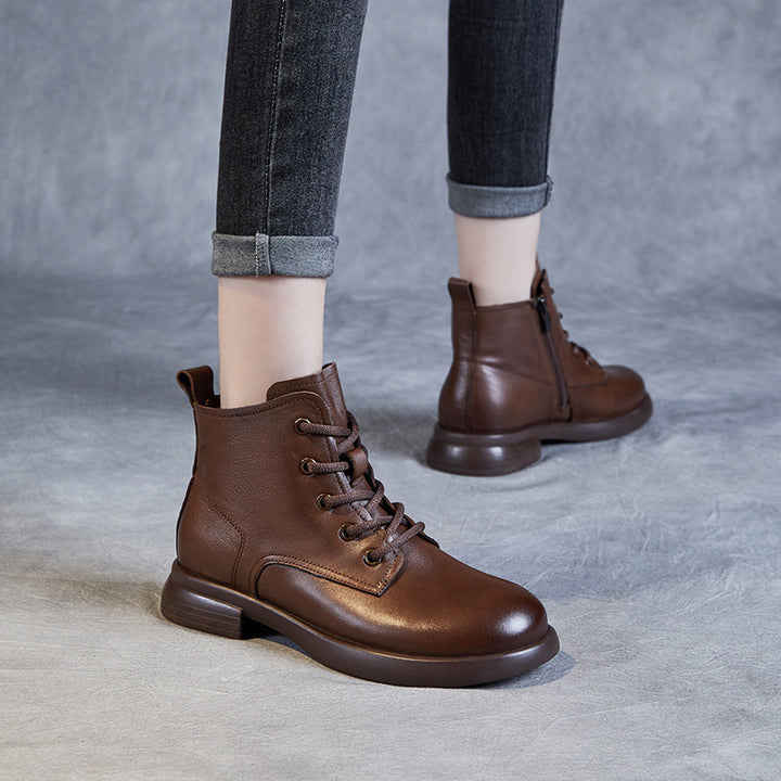 Retro Handmade Genuine Leather Women's Lace-up Boots