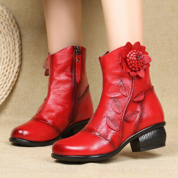 Women's Casual Leather Ankle Boots Oxford Boots Block Heel Zipper Shoes