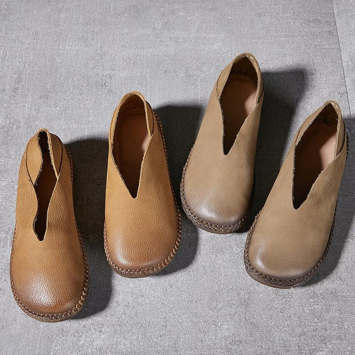 Round Toe Leather Soft Sole Non-slip Flat Shoes