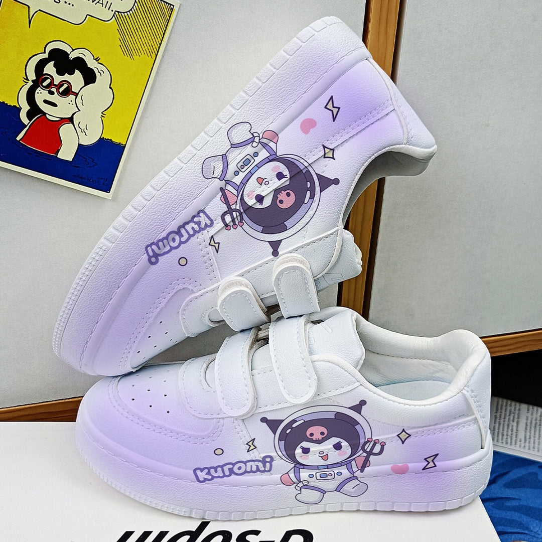 Girls Kawaii Cartoon Kuromi Student Sneakers Kids Size with Velcro Fastener