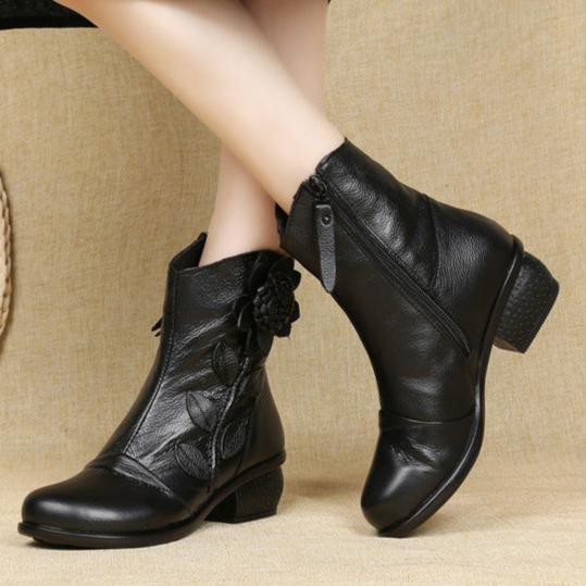 Women's Casual Leather Ankle Boots Oxford Boots Block Heel Zipper Shoes