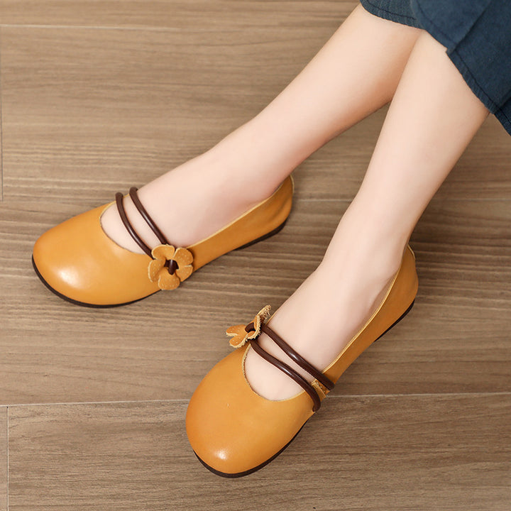 Womens Handmade Flower Leather Flat Soft Sole Shoes