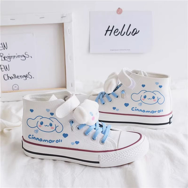 Kids Cute Cartoon Pattern Velcro High Top Canvas Girls Shoes