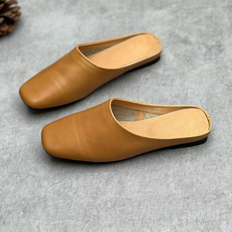 Women's Handmade Leather Square Toe Comfort Mule Shoes