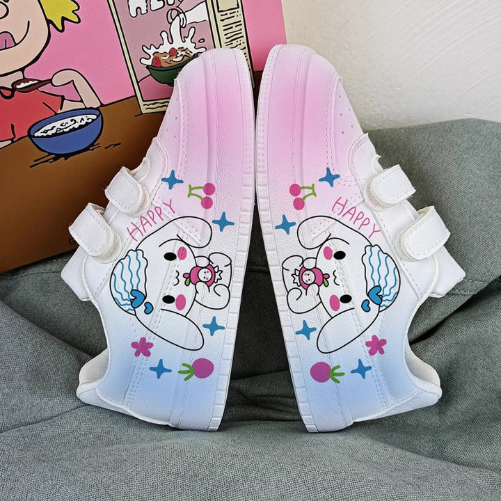 “HAPPY” Cartoon Print Student Sneakers Kids Size with Velcro Fastener