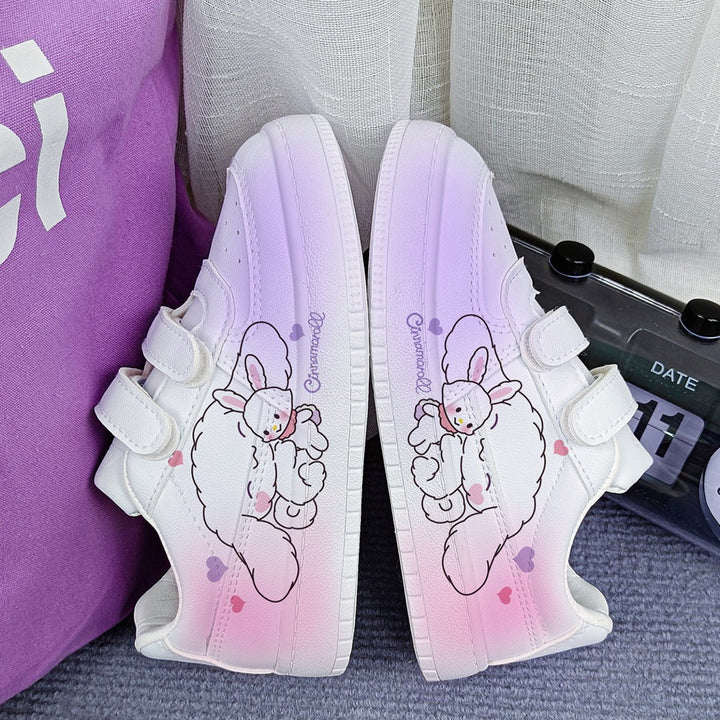 Kawaii Cartoon Dog and Rabbit Student Sneakers Kids Size with Velcro Fastener