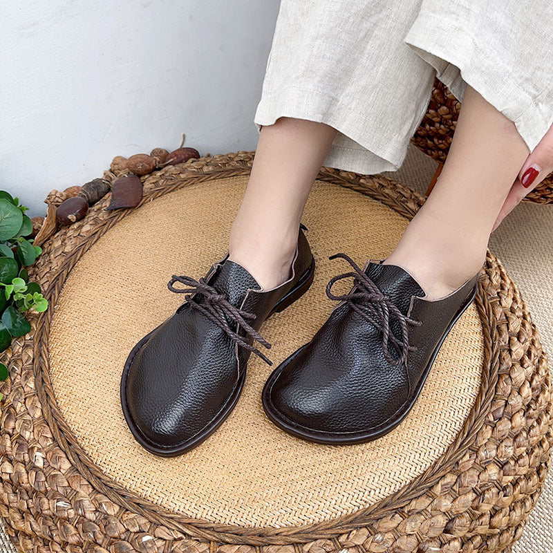 Womens Wide Toe Box Retro Flat Shoes Soft Leather