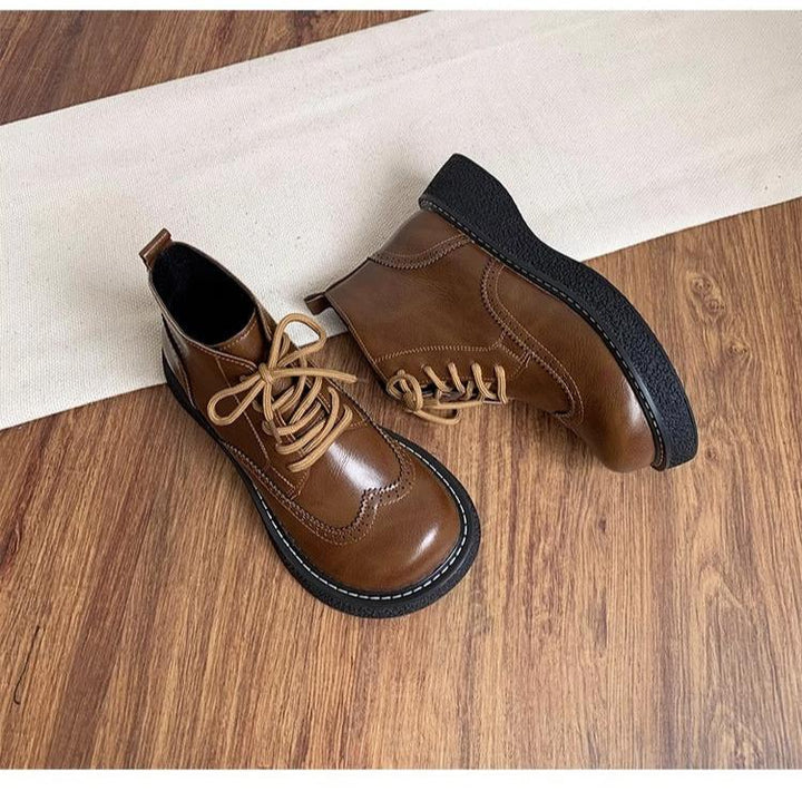 Womens Retro Wide Toe Box Brogue Style Boots