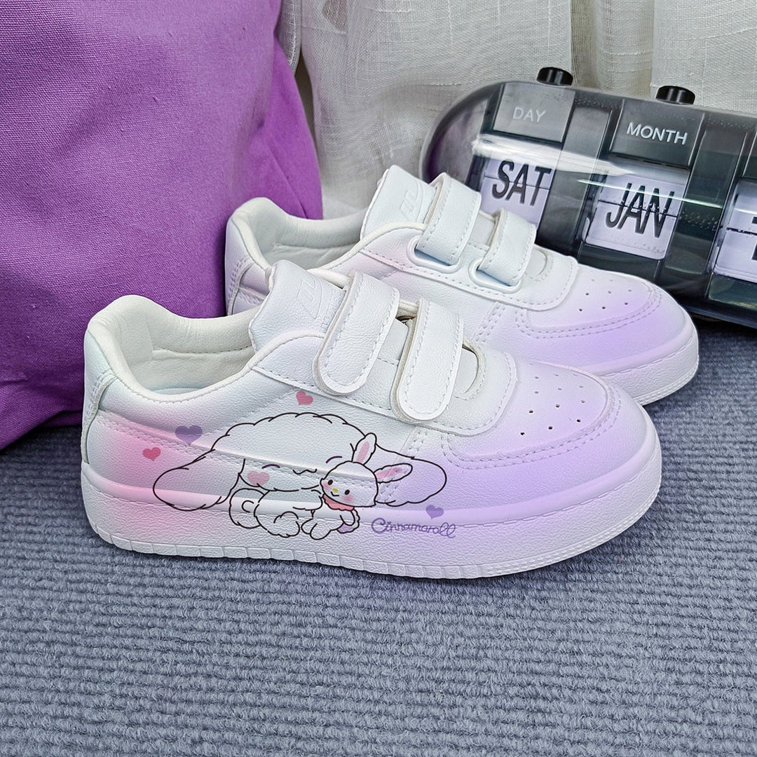 Kawaii Cartoon Dog and Rabbit Student Sneakers Kids Size with Velcro Fastener