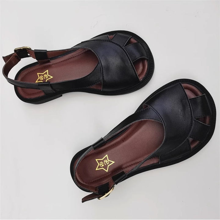 Womens Daily Casual Retro Leather Wide Toe Box Sandals