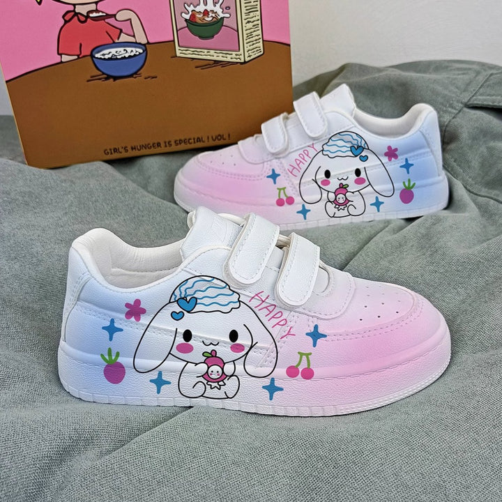 “HAPPY” Cartoon Print Student Sneakers Kids Size with Velcro Fastener