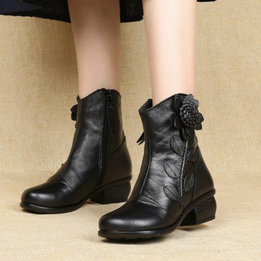 Women's Casual Leather Ankle Boots Oxford Boots Block Heel Zipper Shoes