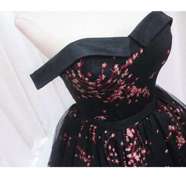 Hepburn Little Black Dress Red Floral Embellishment Homecoming Dresses