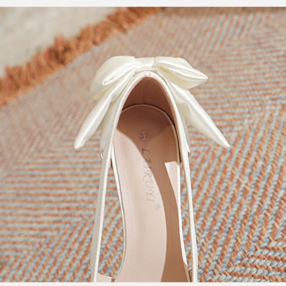 Women's Bowknot Heels French Hollow Pointed Toe Wedding Pumps