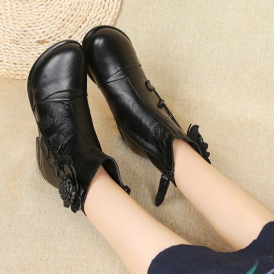 Women's Casual Leather Ankle Boots Oxford Boots Block Heel Zipper Shoes