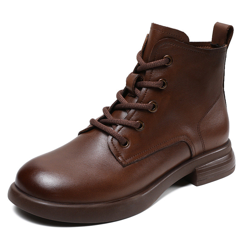 Retro Handmade Genuine Leather Women's Lace-up Boots