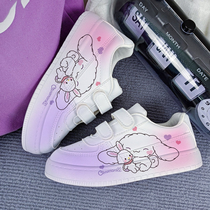 Kawaii Cartoon Dog and Rabbit Student Sneakers Kids Size with Velcro Fastener