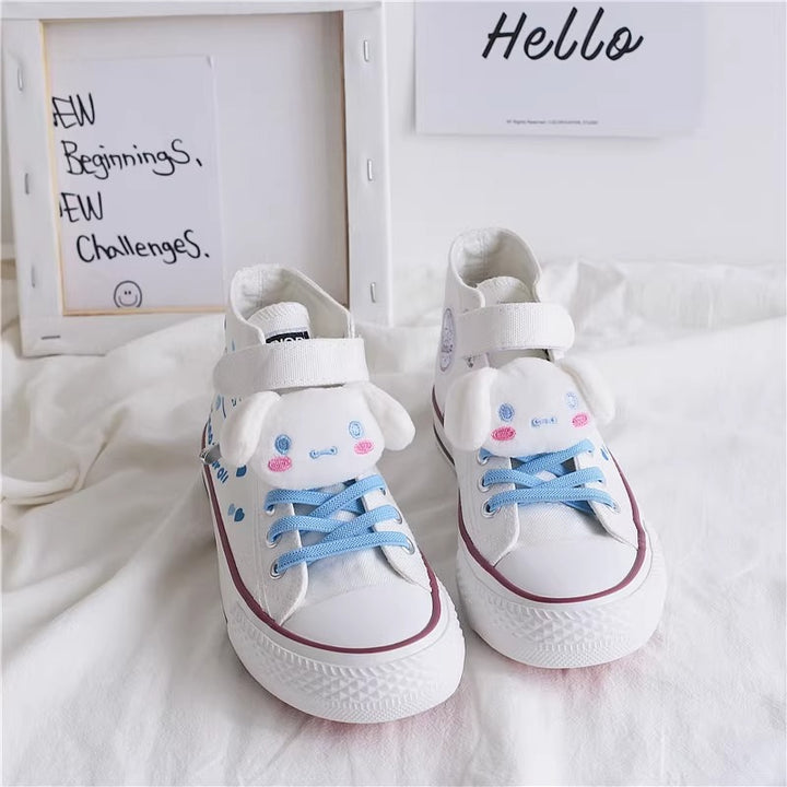 Kids Cute Cartoon Pattern Velcro High Top Canvas Girls Shoes