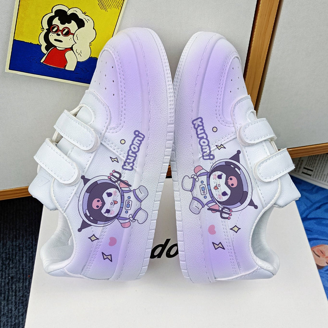 Girls Kawaii Cartoon Kuromi Student Sneakers Kids Size with Velcro Fastener