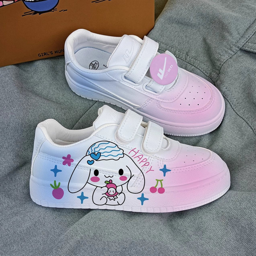 “HAPPY” Cartoon Print Student Sneakers Kids Size with Velcro Fastener