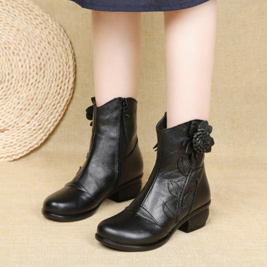 Women's Casual Leather Ankle Boots Oxford Boots Block Heel Zipper Shoes