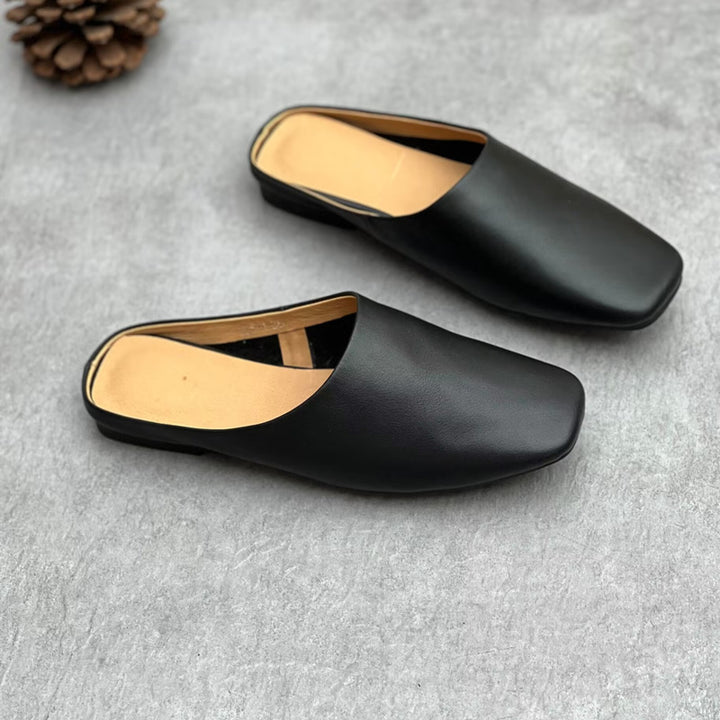 Women's Handmade Leather Square Toe Comfort Mule Shoes