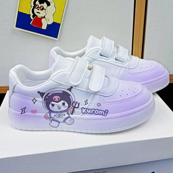 Girls Kawaii Cartoon Kuromi Student Sneakers Kids Size with Velcro Fastener