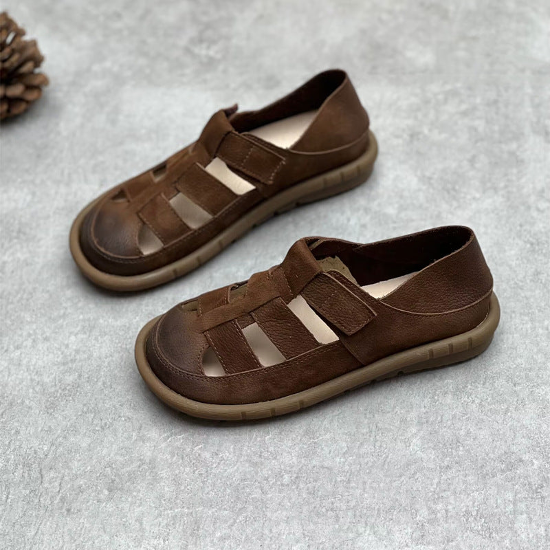 Women's Closed Toe Handmade Soft Flat Leather Woven Sandals