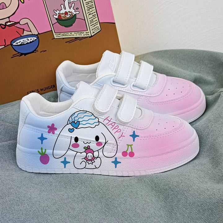 “HAPPY” Cartoon Print Student Sneakers Kids Size with Velcro Fastener