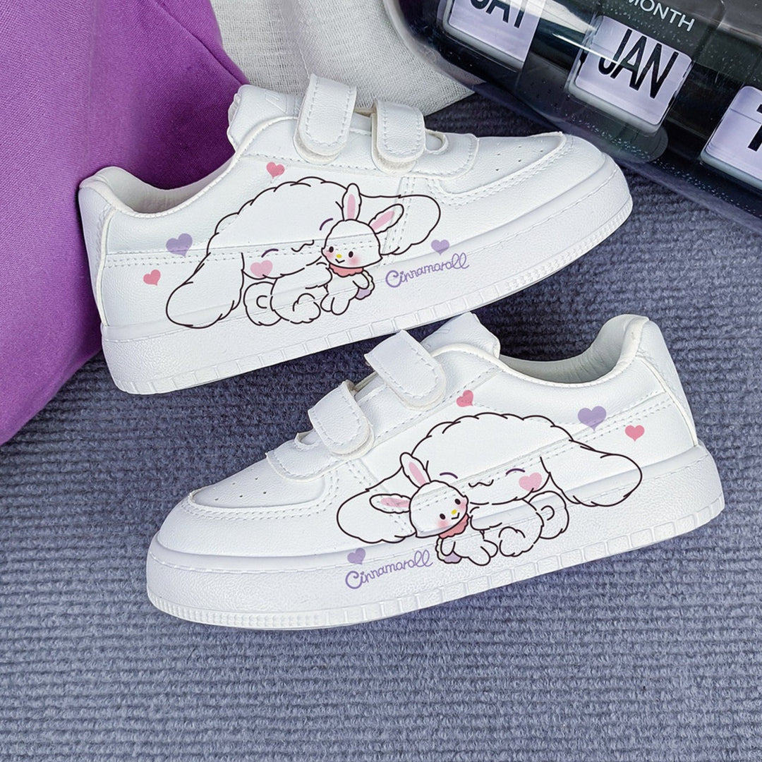 Kawaii Cartoon Dog and Rabbit Student Sneakers Kids Size with Velcro Fastener