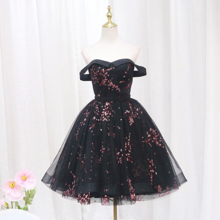 Hepburn Little Black Dress Red Floral Embellishment Homecoming Dresses