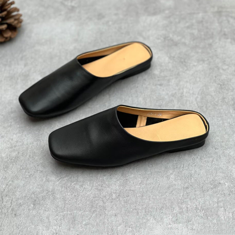 Women's Handmade Leather Square Toe Comfort Mule Shoes