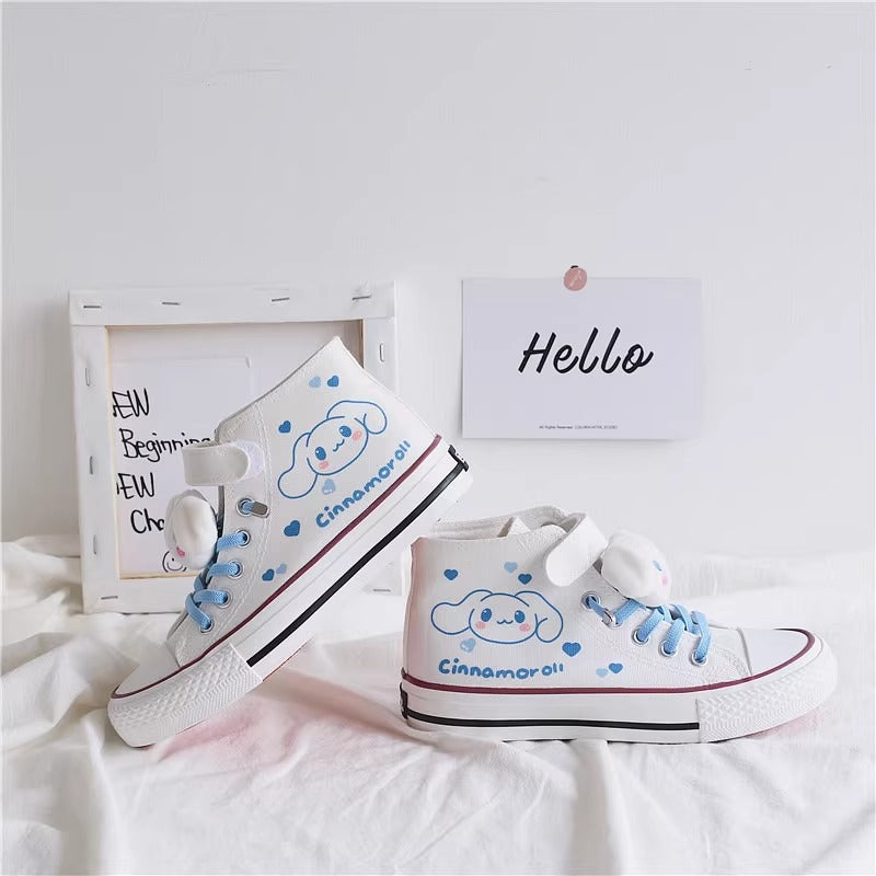 Kids Cute Cartoon Pattern Velcro High Top Canvas Girls Shoes