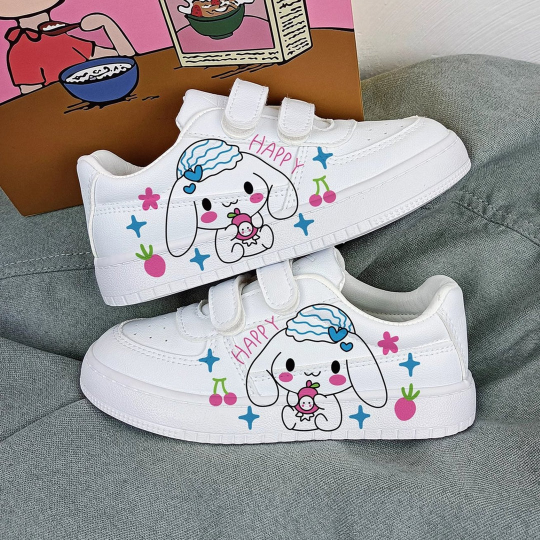 “HAPPY” Cartoon Print Student Sneakers Kids Size with Velcro Fastener