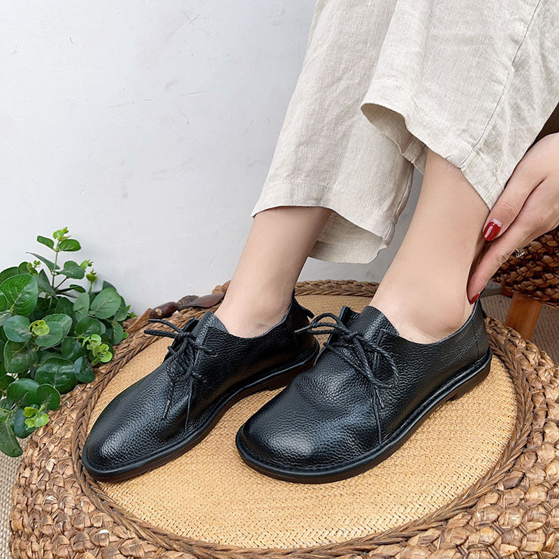 Womens Wide Toe Box Retro Flat Shoes Soft Leather