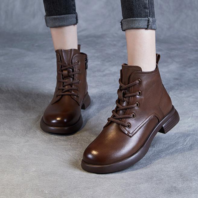 Retro Handmade Genuine Leather Women's Lace-up Boots