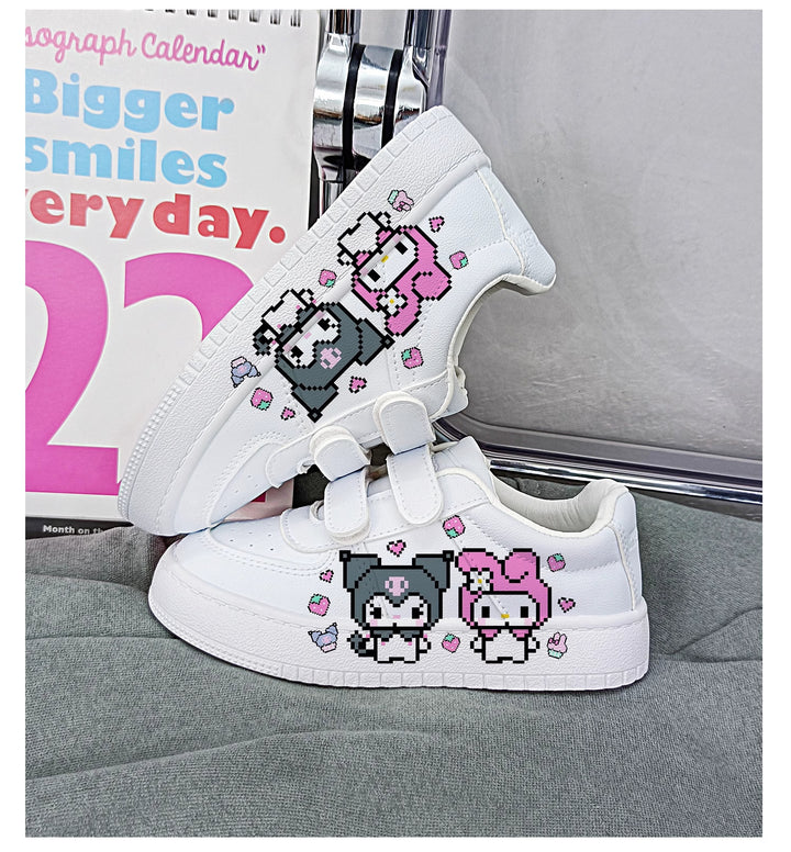 Cartoon Print Student Sneakers Kids Size with Velcro Fastener