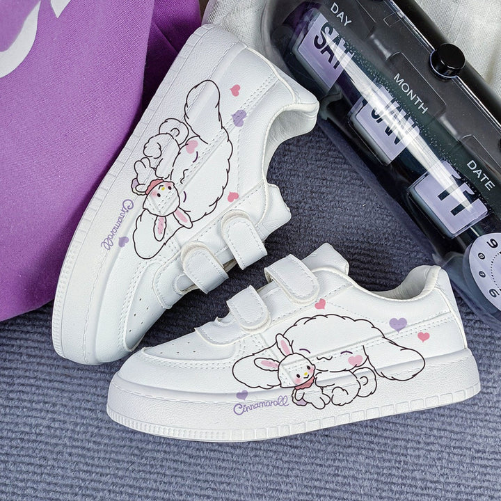 Kawaii Cartoon Dog and Rabbit Student Sneakers Kids Size with Velcro Fastener