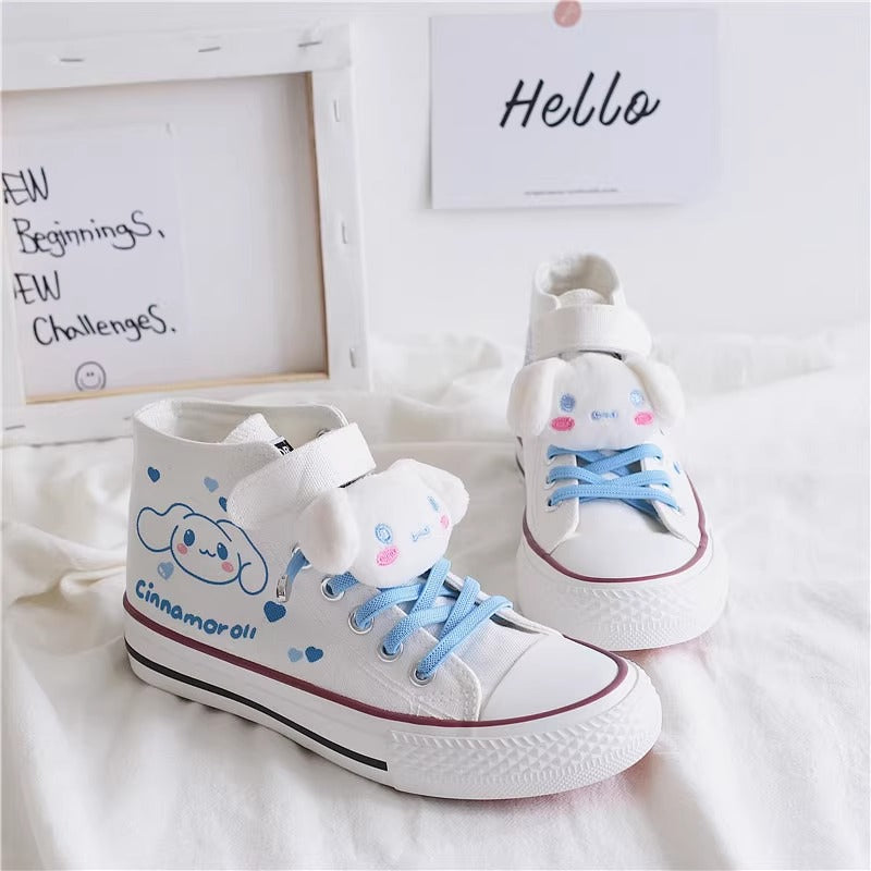 Kids Cute Cartoon Pattern Velcro High Top Canvas Girls Shoes