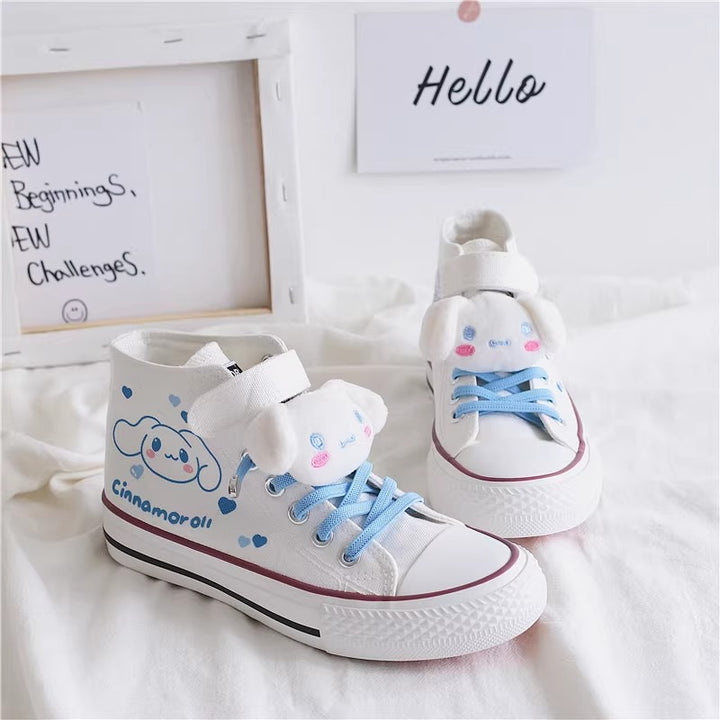 Kids Cute Cartoon Pattern Velcro High Top Canvas Girls Shoes