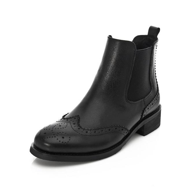 Women's Black Leather Ankle Boots Vintage Brogues Chelsea Boots